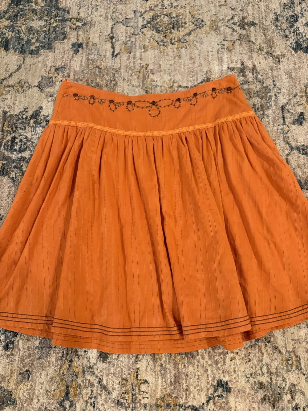 Y2K Vintage Roxy Skirt 100% Cotton Beaded Detailing Orange Flowy Zip Up Sz 7